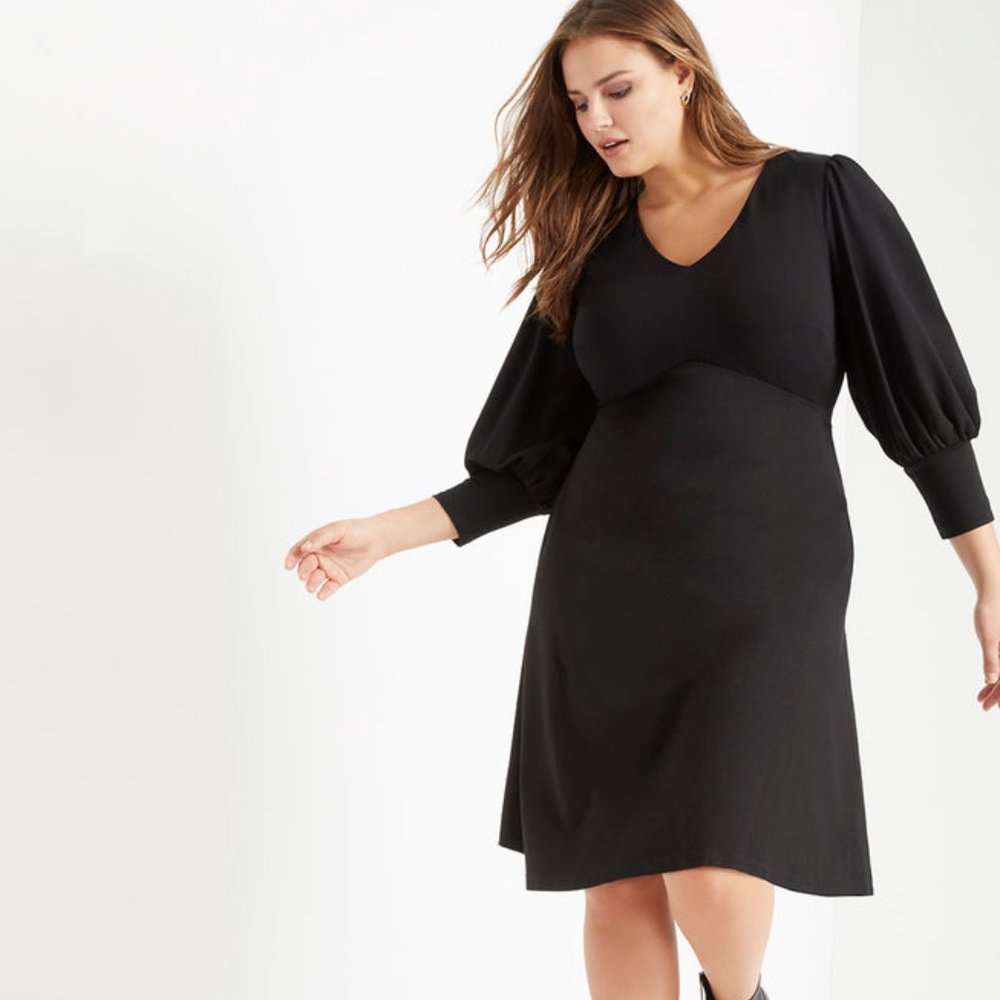 Eloquii Black A-line Dress with Full Sleeves
